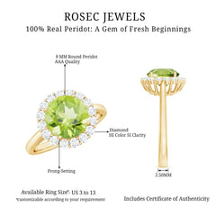 2 Carat Round Peridot and Diamond Halo Engagement Ring