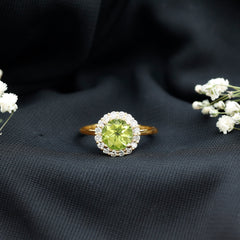 2 Carat Round Peridot and Diamond Halo Engagement Ring