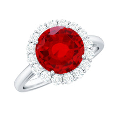 Lab Created 8MM Ruby Halo Engagement Ring with Diamonds