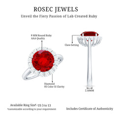Lab Created 8MM Ruby Halo Engagement Ring with Diamonds