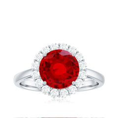 Lab Created 8MM Ruby Halo Engagement Ring with Diamonds