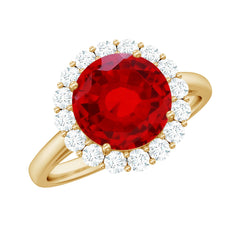 Lab Created 8MM Ruby Halo Engagement Ring with Diamonds