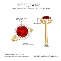 Lab Created 8MM Ruby Halo Engagement Ring with Diamonds