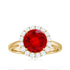 Lab Created 8MM Ruby Halo Engagement Ring with Diamonds