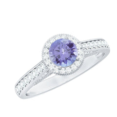 Vintage Style Tanzanite Engagement Ring with Diamond Halo