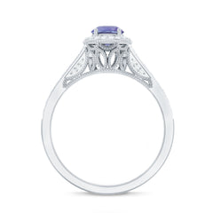 Vintage Style Tanzanite Engagement Ring with Diamond Halo