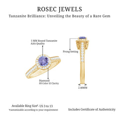 Vintage Style Tanzanite Engagement Ring with Diamond Halo
