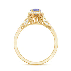 Vintage Style Tanzanite Engagement Ring with Diamond Halo