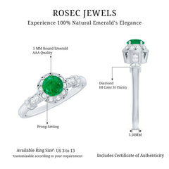 Vintage Inspired Emerald Engagement Ring with Diamond