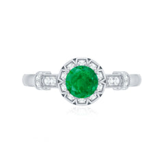 Vintage Inspired Emerald Engagement Ring with Diamond