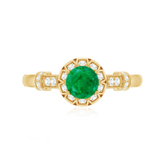 Vintage Inspired Emerald Engagement Ring with Diamond
