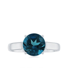 Solitaire Round London Blue Topaz Cathedral Engagement Ring