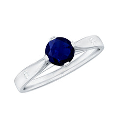 Round Solitaire Blue Sapphire Promise Ring with Diamond