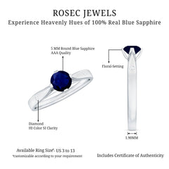 Round Solitaire Blue Sapphire Promise Ring with Diamond