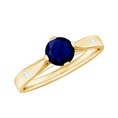 Round Solitaire Blue Sapphire Promise Ring with Diamond