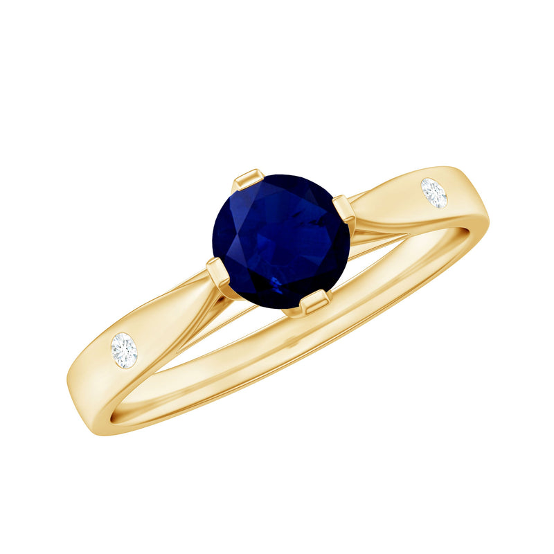 Round Solitaire Blue Sapphire Promise Ring with Diamond