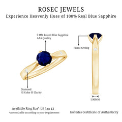 Round Solitaire Blue Sapphire Promise Ring with Diamond