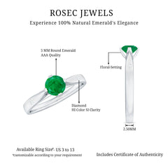 Natural Emerald Diamond Promise Ring with Pinched Shank