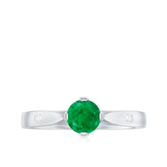 Natural Emerald Diamond Promise Ring with Pinched Shank
