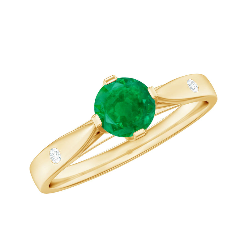 Natural Emerald Diamond Promise Ring with Pinched Shank