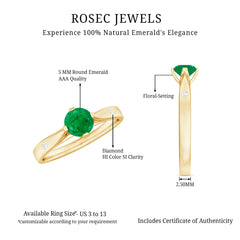 Natural Emerald Diamond Promise Ring with Pinched Shank