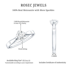 Floral Set Moissanite Solitaire Promise Ring for Her