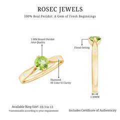 Natural 0.5 Carat Peridot Promise Ring with Diamond