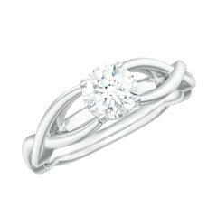Certified Moissanite Solitaire Engagement Ring in Crossover Shank