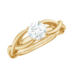 Certified Moissanite Solitaire Engagement Ring in Crossover Shank