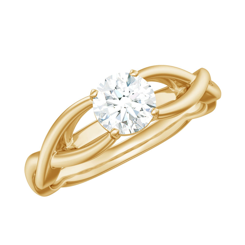 Certified Moissanite Solitaire Engagement Ring in Crossover Shank