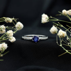 Real Blue Sapphire Solitaire Engagement Ring with Diamond