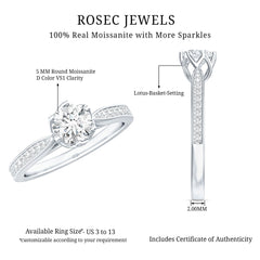 Lotus Basket Set Moissanite Solitaire Engagement Ring for Women