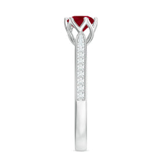 Genuine Ruby Solitaire Engagement Ring with Diamond
