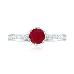 Genuine Ruby Solitaire Engagement Ring with Diamond