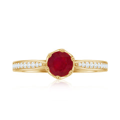 Genuine Ruby Solitaire Engagement Ring with Diamond