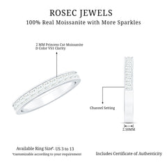 Princess Cut Moissanite Half Eternity Band Ring in Channel Setting
