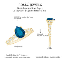 6X8mm Pear Shaped London Blue Topaz Teardrop Engagement Ring with Diamond