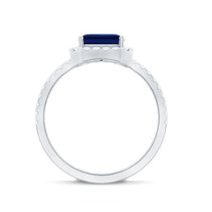 Certified 4.8 Carat Lab Grown Blue Sapphire Asscher Cut Engagement Ring with Diamond Halo