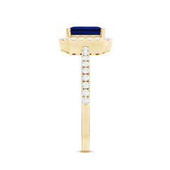 Certified 4.8 Carat Lab Grown Blue Sapphire Asscher Cut Engagement Ring with Diamond Halo