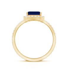 Certified 4.8 Carat Lab Grown Blue Sapphire Asscher Cut Engagement Ring with Diamond Halo