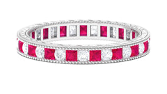 Certified Natural Princess Cut Ruby Eternity Ring with Moissanite