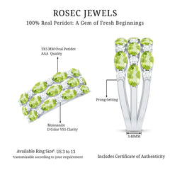 Certified Natural Peridot 3 Row Wedding Band with Moissanite