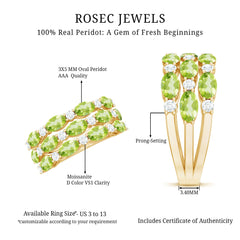 Certified Natural Peridot 3 Row Wedding Band with Moissanite