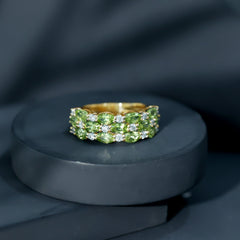Certified Natural Peridot 3 Row Wedding Band with Moissanite