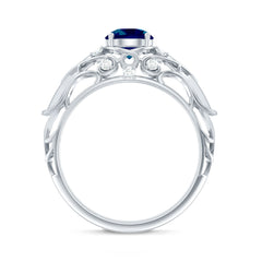 7mm Round London Blue Topaz Vintage Looking Engagement Ring with Diamond