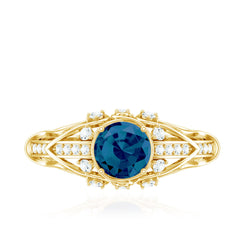 7mm Round London Blue Topaz Vintage Looking Engagement Ring with Diamond