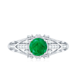 Natural Emerald Diamond Retro Engagement Ring