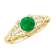 Natural Emerald Diamond Retro Engagement Ring