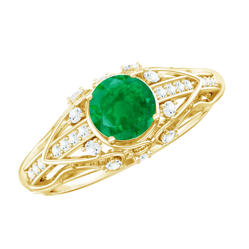 Natural Emerald Diamond Retro Engagement Ring