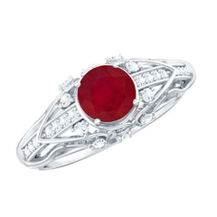 Vintage Inspired Ruby Engagement Ring with Diamond